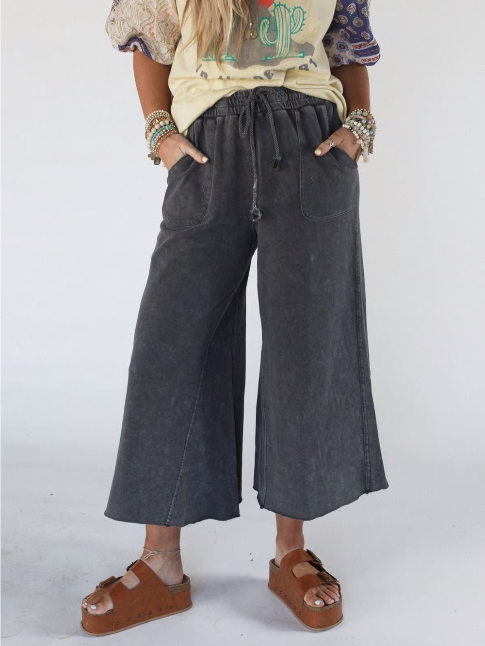 Three Bird Nest Relaxing Robin Wide Leg Pant Size Large New Acid Mineral Wash